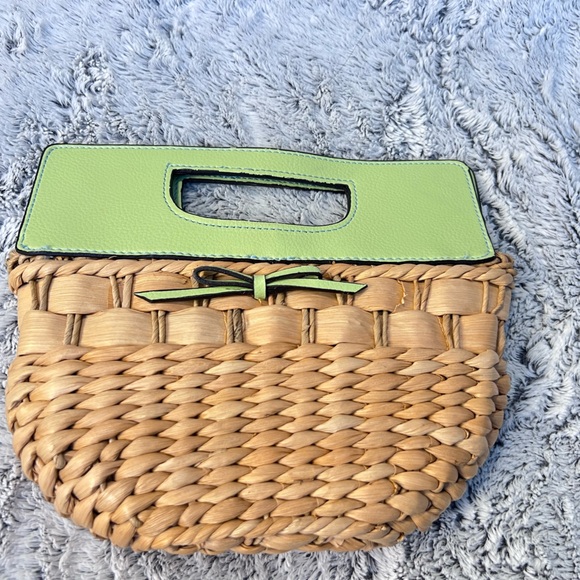 Handbags - Chic Tan and Green Woven Clutch